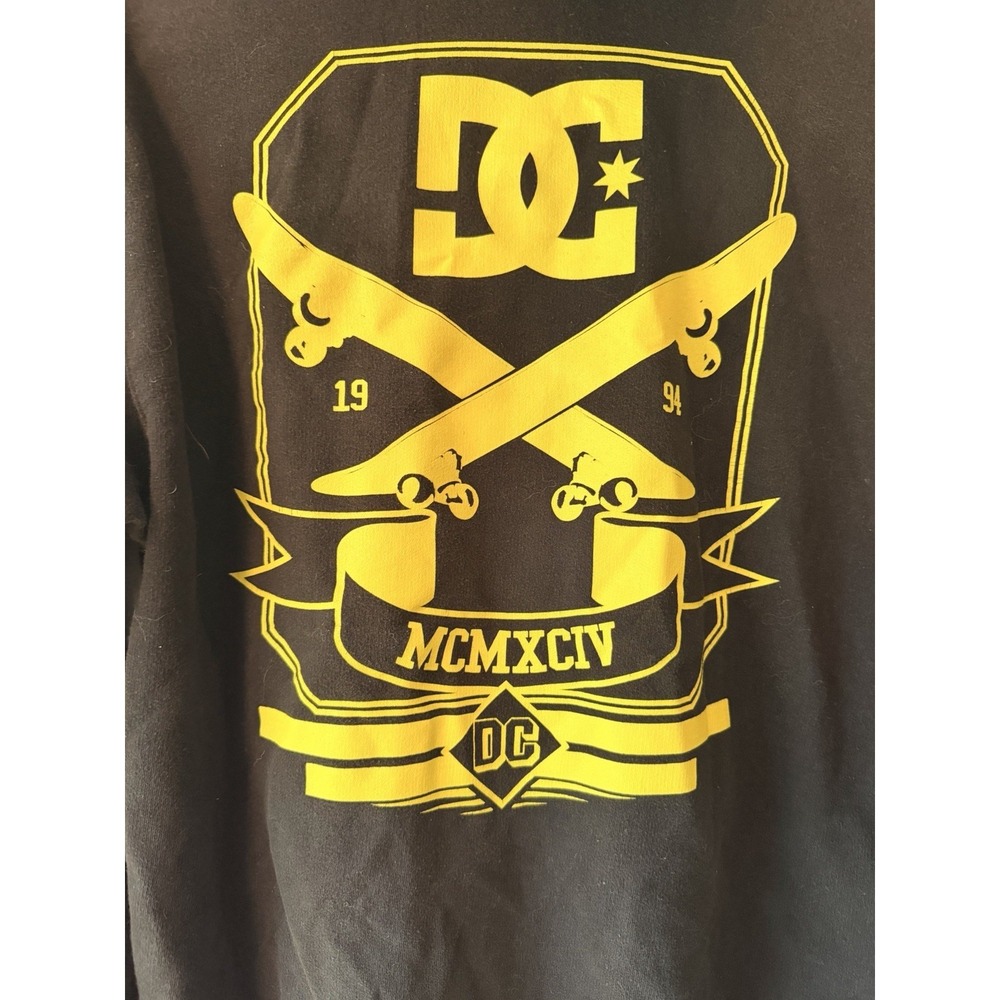 Vintage Men's DC Hoodie Black And Yellow Skateboards Size Medium
